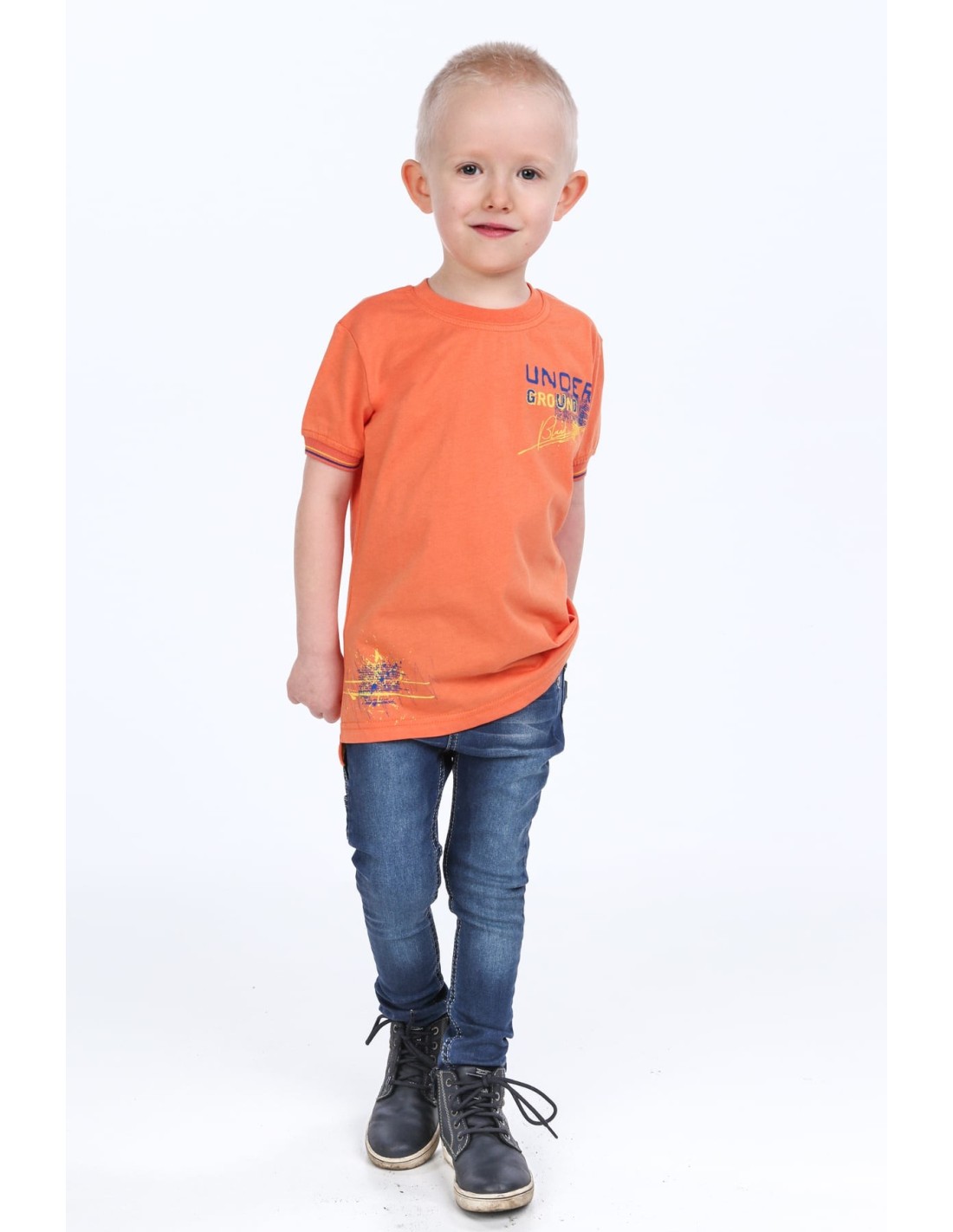 Orangefarbenes Jungen-T-Shirt mit Aufschrift NDZ7337 – Online-Shop – Boutique